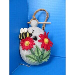 Wild Woolies DZI Handmade Felted Birdhouse Bumblebee Garden 9"